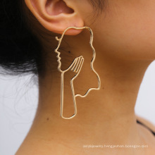 Retro ethnic style alloy jewelry, simple female face symmetrical earrings